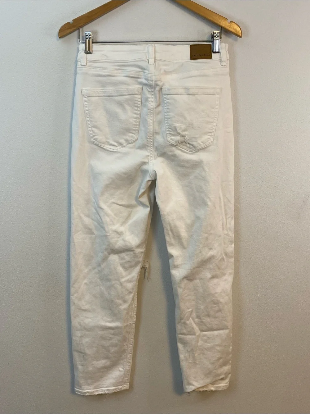American Eagle Mom Straight Jean White Distressed Stretch Womens 6